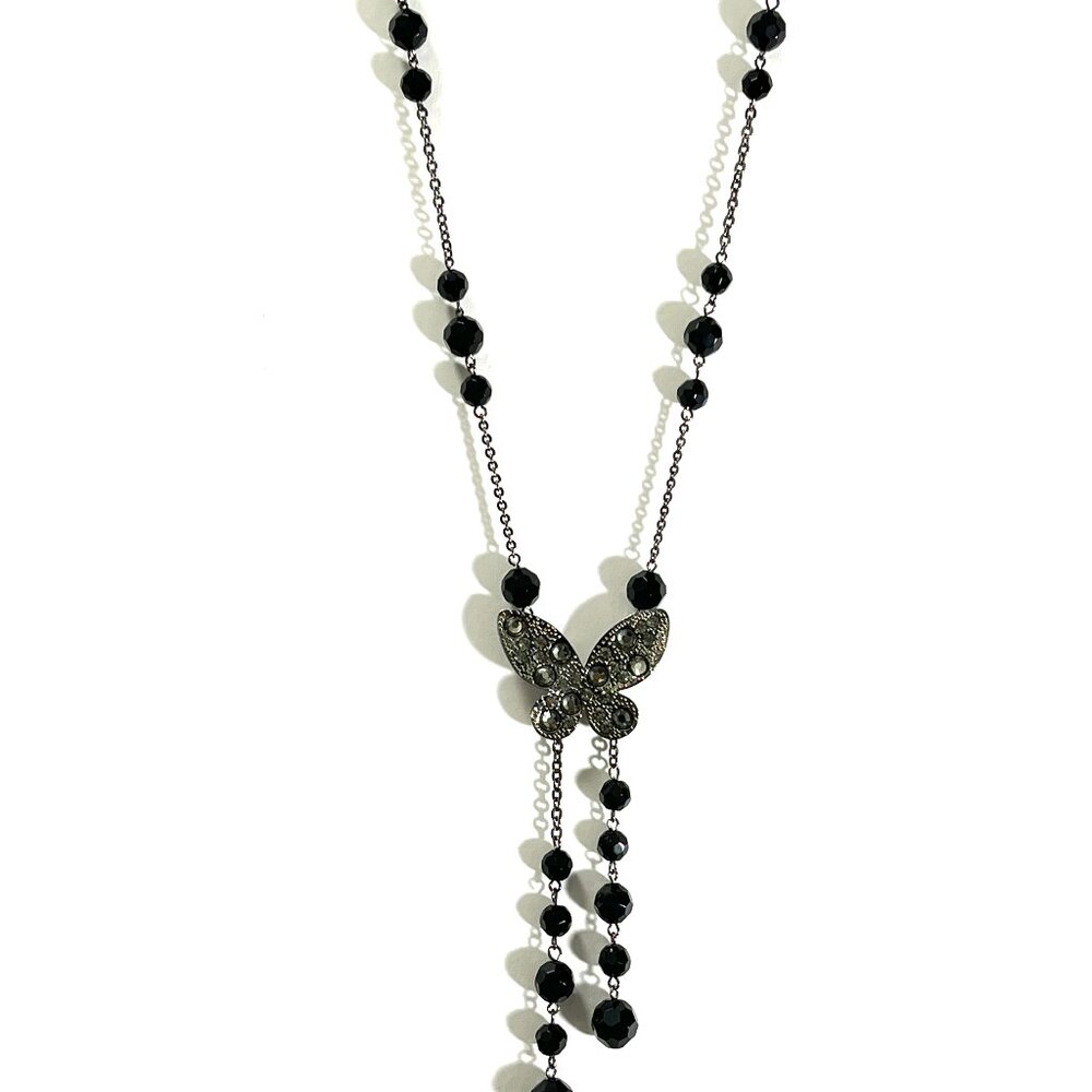 Women Long Sweater Necklace Metal with Yellow Crystal Length 34 inches